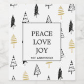 Moderne kerstboom met zwarte en gouden liefde wijn etiket (Enkel label)