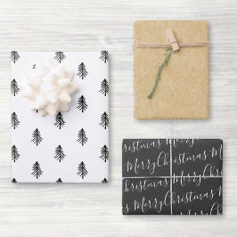 Moderne kerstboom met zwarte en witte kalligrafie inpakpapier vel