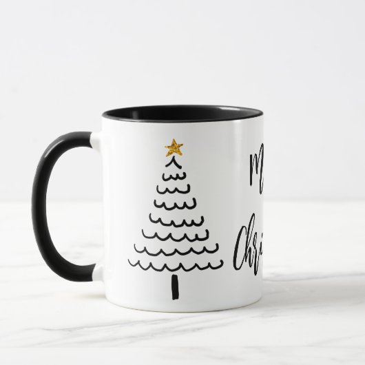 Moderne kerstboom met zwarte en witte kerst mok (Links)