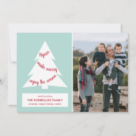 Moderne kerstboom Mint Green met aangepaste foto Feestdagenkaart