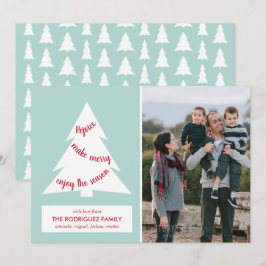 Moderne kerstboom Mint Green met aangepaste foto Feestdagenkaart