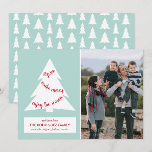 Moderne kerstboom Mint Green met aangepaste foto Feestdagenkaart