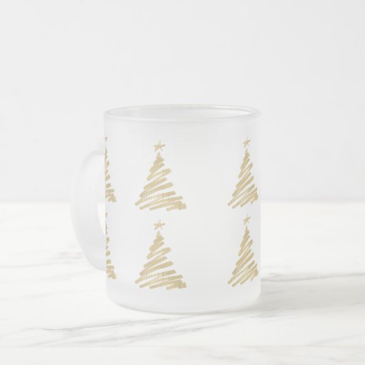 Moderne Kerstboom Nep Goud Folie Matglas Koffiemok (Voorkant links)