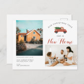 Moderne kerstboom - Nieuwe roodauto voor thuisgebr Aankondigingskaart (Voorkant / Achterkant)