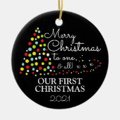 Moderne kerstboom, onze eerste kerstmis keramisch ornament (Voorkant)