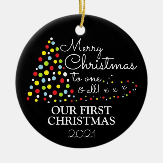 Moderne kerstboom, onze eerste kerstmis keramisch ornament (Voorkant)