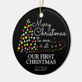 Moderne kerstboom, onze eerste kerstmis keramisch ornament (Links)