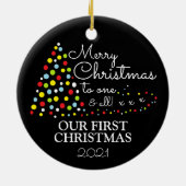 Moderne kerstboom, onze eerste kerstmis keramisch ornament (Achterkant)