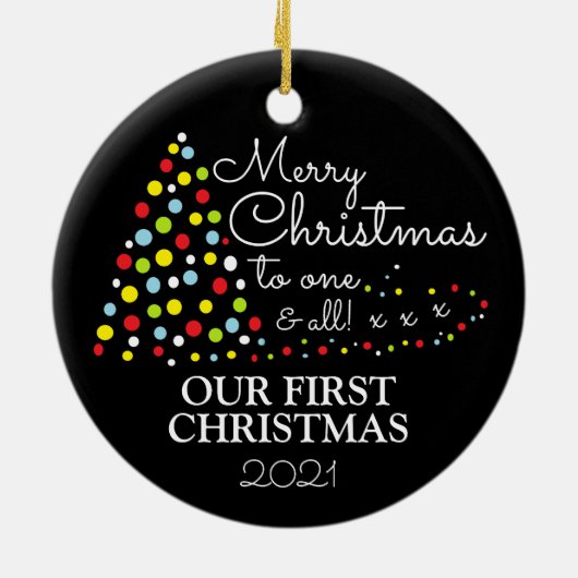 Moderne kerstboom, onze eerste kerstmis keramisch ornament (Achterkant)