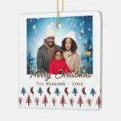 Moderne Kerstboom Patroon Familiefoto Keramisch Ornament (Links)