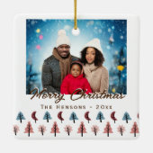 Moderne Kerstboom Patroon Familiefoto Keramisch Ornament (Achterkant)