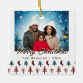 Moderne Kerstboom Patroon Familiefoto Keramisch Ornament (Voorkant)