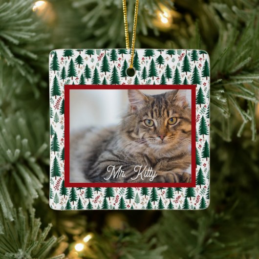 Moderne Kerstboom Patroon Huisdier Memorial Foto Keramisch Ornament (Boom)
