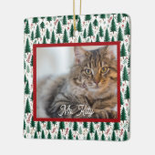 Moderne Kerstboom Patroon Huisdier Memorial Foto Keramisch Ornament (Links)