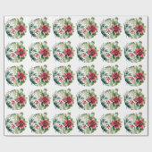 Moderne kerstboom Poinsettia Bobble Cadeaupapier (Vlak)