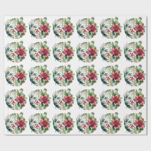 Moderne kerstboom Poinsettia Bobble Cadeaupapier (Vlak)