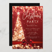 Moderne Kerstboom Red Gold Corporate Party Kaart (Voorkant / Achterkant)