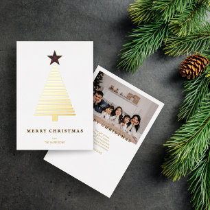 Moderne kerstboom Red Tartan Star Foto Folie Feestdagenkaart