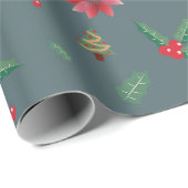Moderne Kerstboom & Rode Bloemen Gift Cadeaupapier (Rol Hoek)