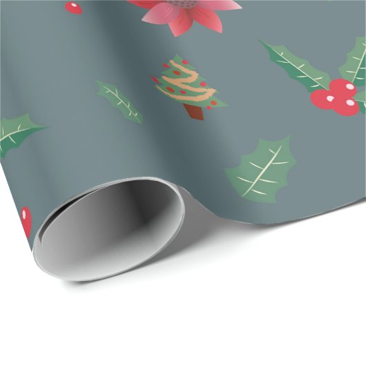 Moderne Kerstboom & Rode Bloemen Gift Cadeaupapier (Rol Hoek)