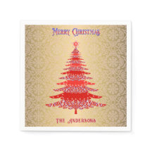 Moderne Kerstboom Rode Gouden Naam Ornamenten