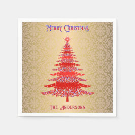 Moderne Kerstboom Rode Gouden Naam Ornamenten Servet