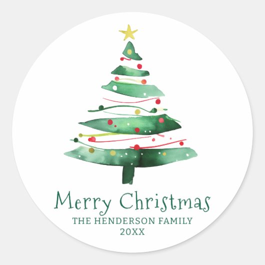 MODERNE KERSTBOOM RONDE STICKER (Voorkant)