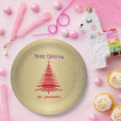 Moderne kerstboom rood goud papieren bordje (Feest)