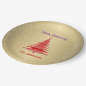 Moderne kerstboom rood goud papieren bordje (Gekanteld)