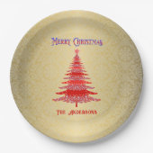 Moderne kerstboom rood goud papieren bordje (Voorkant)