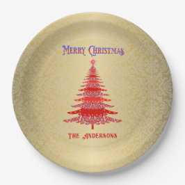 Moderne kerstboom rood goud papieren bordje