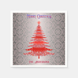 Moderne kerstboom rood zilver naam Ornamenten Servet