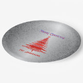 Moderne kerstboom rood zilver Ornamenten Papieren Bordje (Gekanteld)