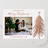 Moderne kerstboom Roos Gold Aangepaste foto Folie Feestdagenkaart (Voorkant)