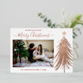 Moderne kerstboom Roos Gold Aangepaste foto Folie Feestdagenkaart (Staand Voorkant)