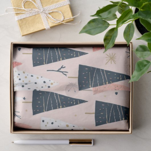 Moderne Kerstboom roze, zwart wit  Tissuepapier (Geschenk)