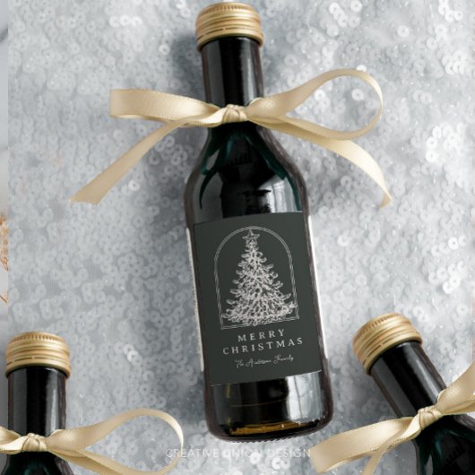 Moderne Kerstboom Schets Boog Boho Vakantie Wijn Etiket