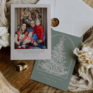 Moderne kerstboom schets boog met foto feestdagenkaart