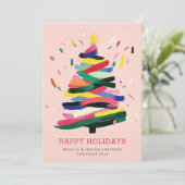 Moderne Kerstboom Schilderen Custom Photo Feestdagenkaart (Staand voorkant)