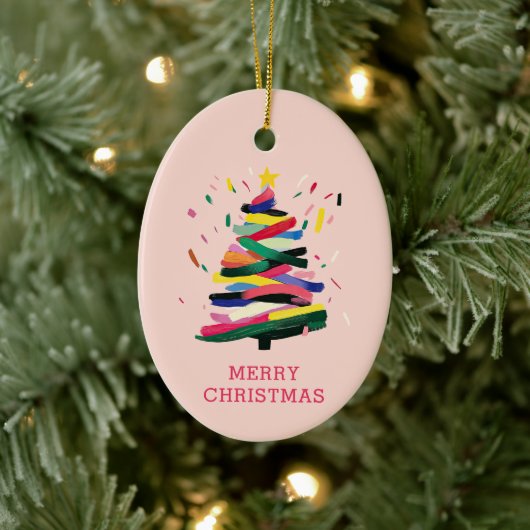 Moderne Kerstboom Schilderen Custom Photo Keramisch Ornament (Boom)