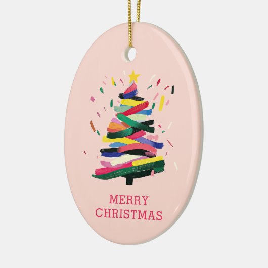 Moderne Kerstboom Schilderen Custom Photo Keramisch Ornament (Links)