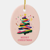 Moderne Kerstboom Schilderen Custom Photo Keramisch Ornament (Voorkant)