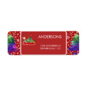 Moderne kerstboom schilderen kleurrijk etiket (Voorkant)