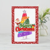 Moderne kerstboom schilderen kleurrijk feestdagenkaart (Staand voorkant)