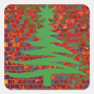Moderne Kerstboom Sjabloon Print Groen Vierkante Sticker