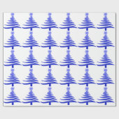 Moderne Kerstboom Sjabloonprint Blauw Cadeaupapier (Vlak)