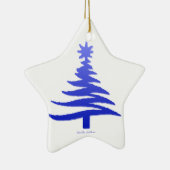 Moderne Kerstboom Sjabloonprint Blauw Keramisch Ornament (Rechts)