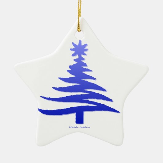 Moderne Kerstboom Sjabloonprint Blauw Keramisch Ornament (Voorkant)