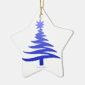 Moderne Kerstboom Sjabloonprint Blauw Keramisch Ornament (Links)