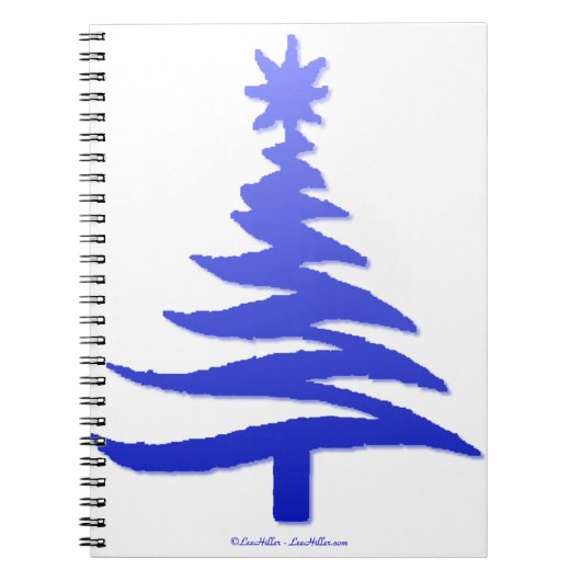 Moderne Kerstboom Sjabloonprint Blauw Notitieboek (Voorkant)
